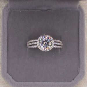 2 Carat Round Moissanite Platinum and Rhodium Plated 925 Silver Ring